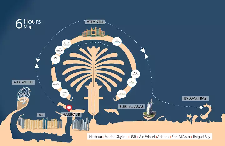 Dubai Superyacht Chater - 6 hours route map